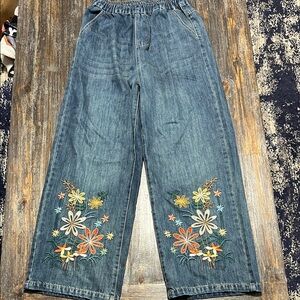 Floral Embroidered Blue Jeans